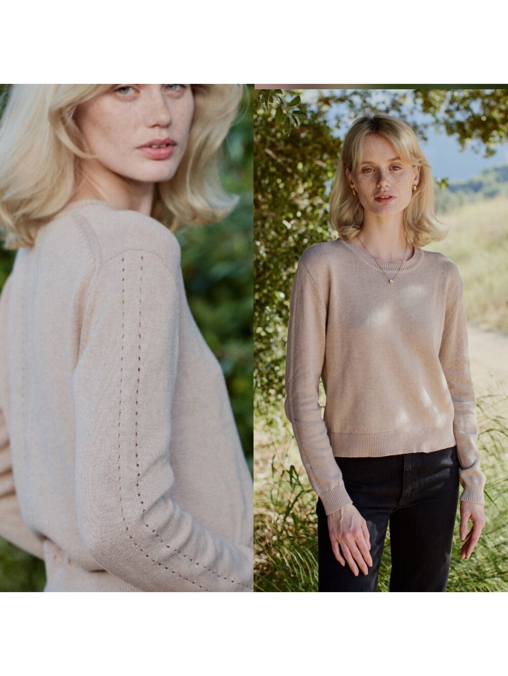 Kilte Clara Pointelle Pullover Sweater Cotton Cashmere Mushroom Taupe Small 1